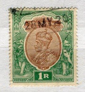 INDIA; 1912 early GV portrait issue fine used Shade of 1R. value