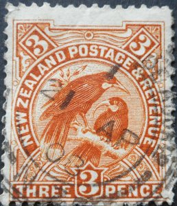 New Zealand 1908 Three Pence p14 x 13 SG 378 used