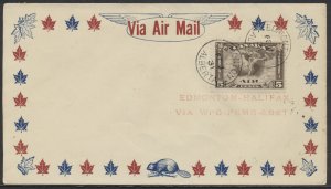 1931 Flight Cover Edmonton to Halifax via Winnipeg-Pembina #C2 5c Airmail #3105j