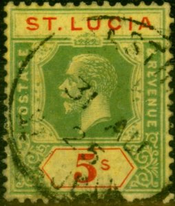 St Lucia 1923 5s Green & Red-Pale Yellow SG105 Fine Used