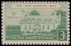 US 1108 Gunston Hall Home of George Mason 3c single MNH 1958