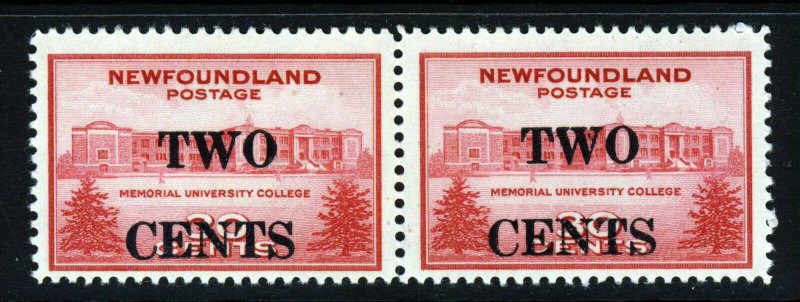 NEWFOUNDLAND CANADA 1946 TWO CENTS Surcharge on 30c. Carmine A PAIR SG 292 MNH