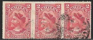 CHILE 1900-01 2c COLUMBUS Ty I Portrait Issue STRIP OF 3  Sc 40 VFU