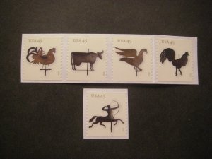 Scott 4613-4617, 45c Weather Vanes, Coil singles, MNH Beauties