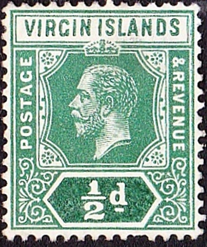 BRITISH VIRGIN ISLANDS 1913 KGV 1/2d Green SG69 MH