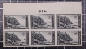 Scott 762 7 Cents Acadia Plate Block Of 6 Top P# 21334 NGAI SCV $30.00