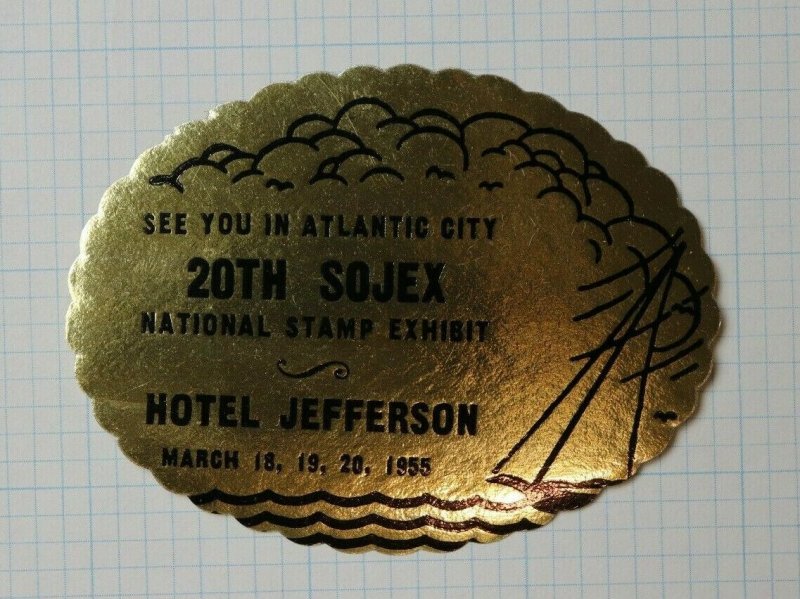 20th SOJEX Natl Stamp Expo Atlantic City NJ 1955 Souvenir Label Ad