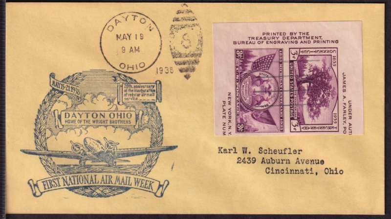 1938 National Air Mail Week NAMW Dayton Ohio OH with official Dayton cachet (Y 