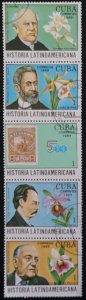 CUBA Sc# 3155a (3151-3155) LATIN AMERICAN HISTORY-BOTANY strip of 5x1c 1989 used