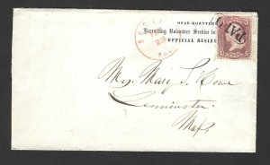 US 1862 SCOTT # 65 TIED ON OFFICIAL ARMY RECRUITING VOLUNTEER SERVICE