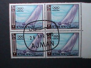 AJMAN-1965 SC#35 18TH OLYMPIC GAMES-TOKYO-YACHT SAILING CTO BLOCK OF 4-VF