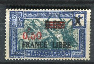 FRENCH COLONIES; MADAGASCAR 1940s early FRANCE LIBRE Optd Mint 50c. value