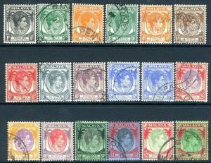 STRAITS SETTLEMENTS-1937-41 Set to $5 Sg 278-298 GOOD USED V18756