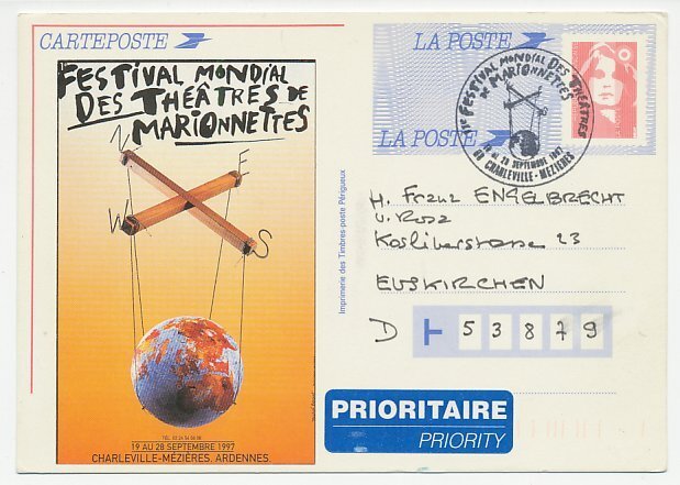 Postal stationery / Postmark France 1997 World Festival - Marionette - Puppet. G