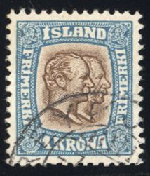 Iceland #83 Cat$70, 1907 1k blue and brown, used