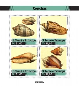 St Thomas - 2021 Seashells, Chank Shell, Conch - 4 Stamp Sheet - ST210608a