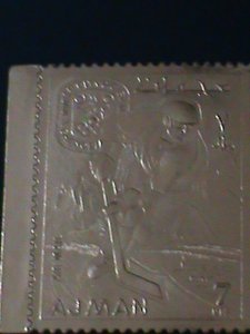 AJMAN-AIRMAIL-10TH WINTER OLYMPIC GAMES-GRENOBI-MNH EMBOSSED GOLD STAMP VF