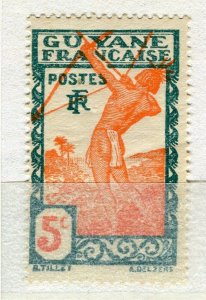 FRENCH COLONIES; GUYANE 1929 early Archer issue Mint hinged 5c. value