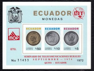 Ecuador 1973 Coins Mint MNH Miniature Sheet (Imperf.) SC C532a