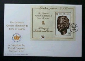 *FREE SHIP Isle Of Man Sculpture H.M Queen Elizabeth 2002 Royal (miniature FDC)