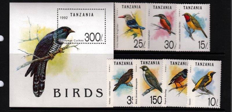 Tanzania Sc 978-85 NH Set+S/S of 1992 - Birds