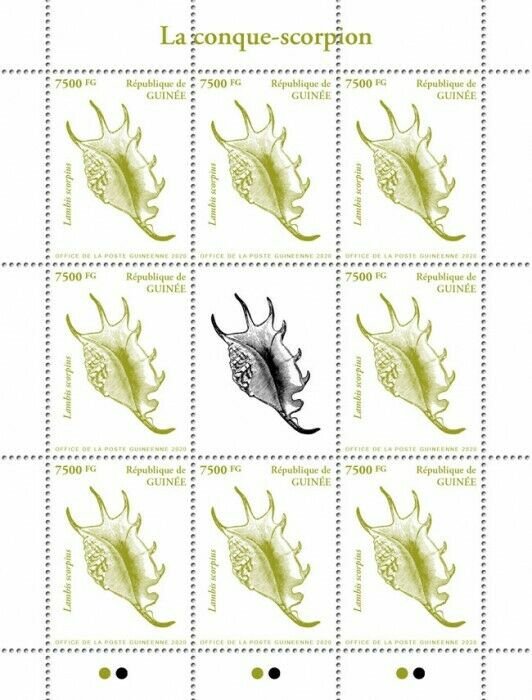 Guinea Seashells Stamps 2020 MNH Sea Shells Scorpion Conch Marine 8v M/S I