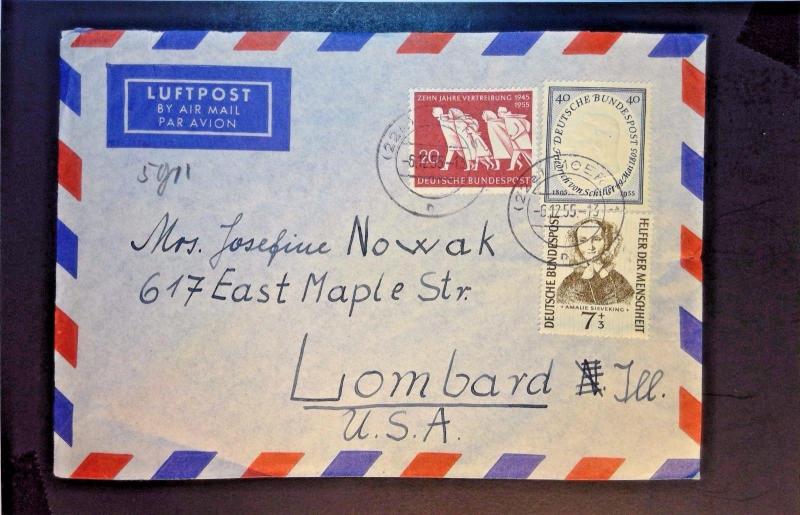 Germany 1955 AIrmail Cover w/ Some Better (I) - Z1291