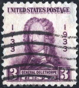 SC#726 3¢ General Oglethorpe Single (1933) Used