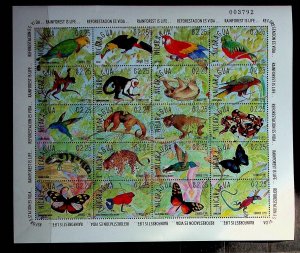 NICARAGUA Sc 1861 NH MINISHEET OF 1991 - ANIMALS-BIRDS-INSECTS - (CT5)