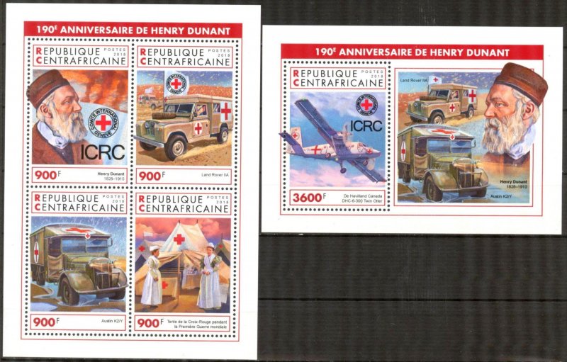 Central African Republic 2018 Medicine Red Cross Henry Dunant sheet + S/S MNH