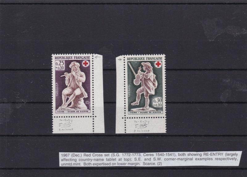 france 1967 mnh red cross re-entry stamps ref 6948