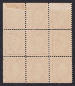 US Scott 505 (Block of 9, middle stamp #505) 1917 Washington, 5c rose, H MINT