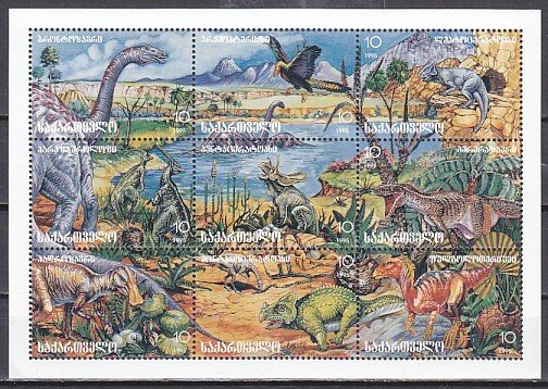 Georgia, Scott cat. 745 a-i. Dinosaurs s/sheet.