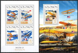 Solomon Islands 2013 History of Aviation Airplanes sheet + S/S MNH