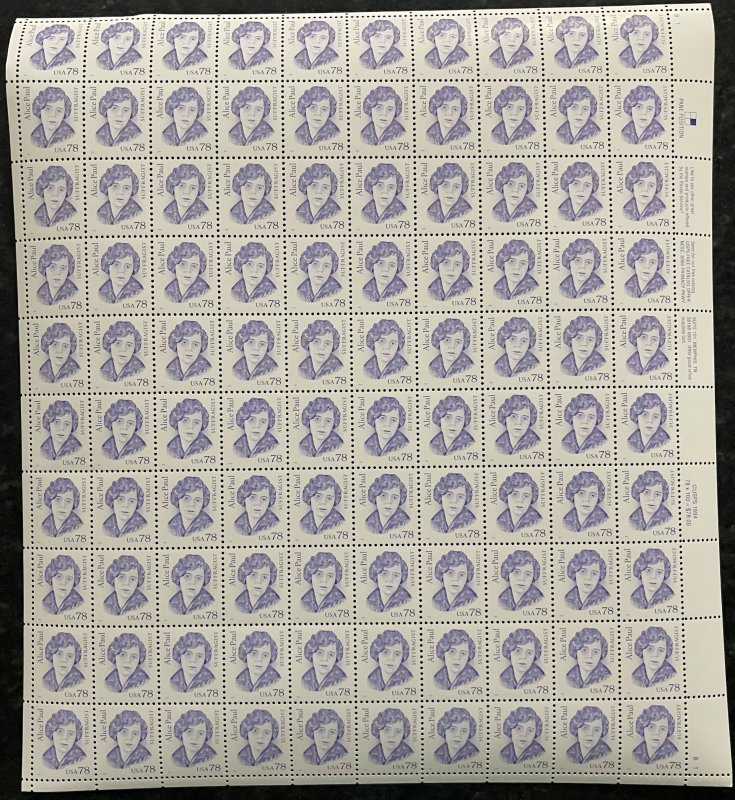 MALACK 2943 VF OG NH, 78c Alice Paul Sheet, robust c..MORE.. sheet2943