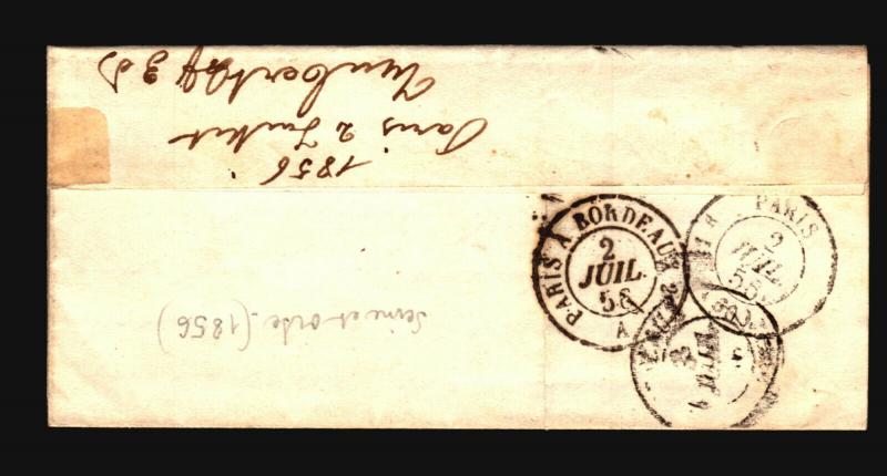 France 1856 Letter Cover / Paris to Bordeaux - Z15687