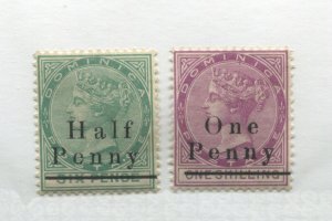 Dominica QV 1886 6d & 1/ both overprinted HALF PENNY mint o.g. hinged