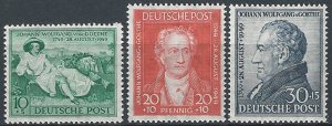 1949 Germania Bizona Goethe 3v. MNH Unif n. 76/79