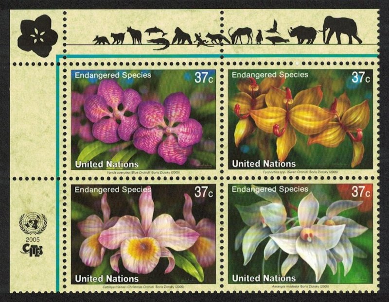 UN New York Orchids Block of 4 2005 MNH SC#876-879 SG#944-947 MI#973-976