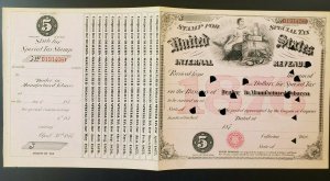 US 1876 $5 Internal Revenue Special Tax Tobacco Dealer Stamp Sheet