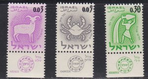 Israel # 215-217, Zodiac Stamps Revalued, Tab Set, NH