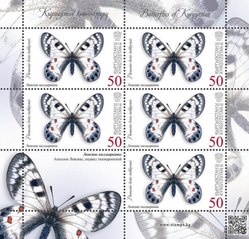 Stamps of Kyrgyzstan 2018 - Butterflies of Kyrgyzstan.Minisheet.  103L. Loxias A