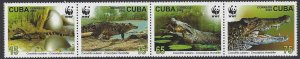 Cuba #4342-45, MNH strip of 4, WWF Cuban crocodile, issued 2003