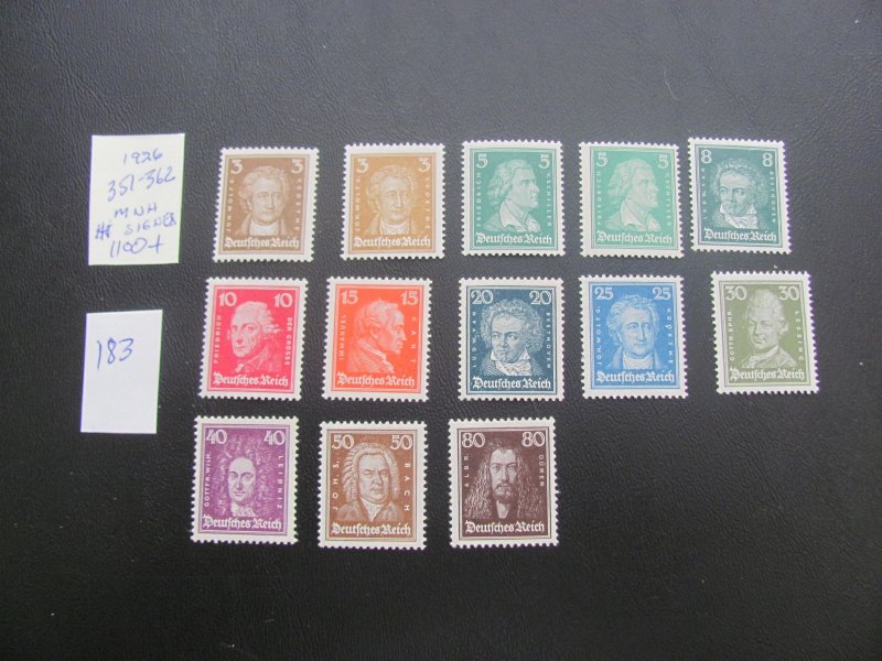 Germany 1926-27 MNH 4 HIGH VALUE SIGNED SCHLEGEL SC 351-362 XF 1100 EUROS (183)