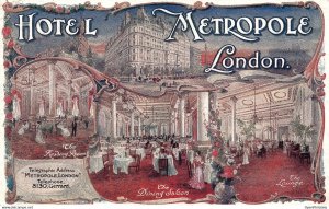 London Hotel Metropole Art Nouveau Advertising Card to Paris with Early Trave...