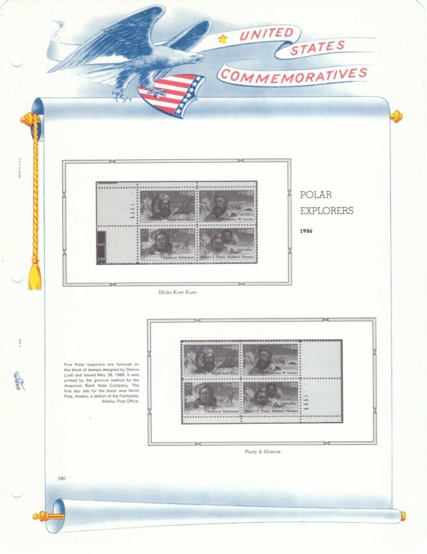 White Ace US PLT BLKS 1986 Commems COMPLETE Pages 572 to 587 w/ Pres. Sheets  