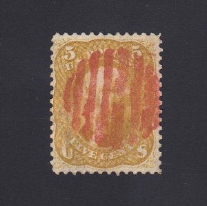 Scott #67 5c Buff Jefferson USED - Red Grid Cancel