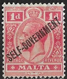 Malta # 88 Geo.V SELF-GOVERNMENT  o/ptd   1d. (1) VF  Unused