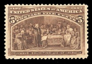 United States, 1893 Columbian Issue #234 Cat$55, 1893 5c chocolate, lightly h...