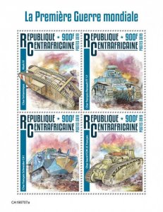 Military Stamps Central African Rep 2019 MNH WWI WW1 First World War Tanks 4v MS